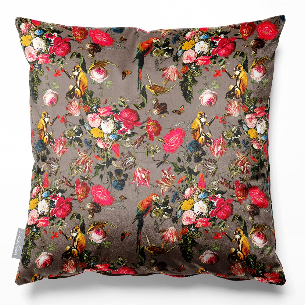 Izabela Peters Dovedale Stone Eco-Friendly Velvet Cushions - 40 Cm, Monkey Puzzle - Chair & Sofa Cushions
