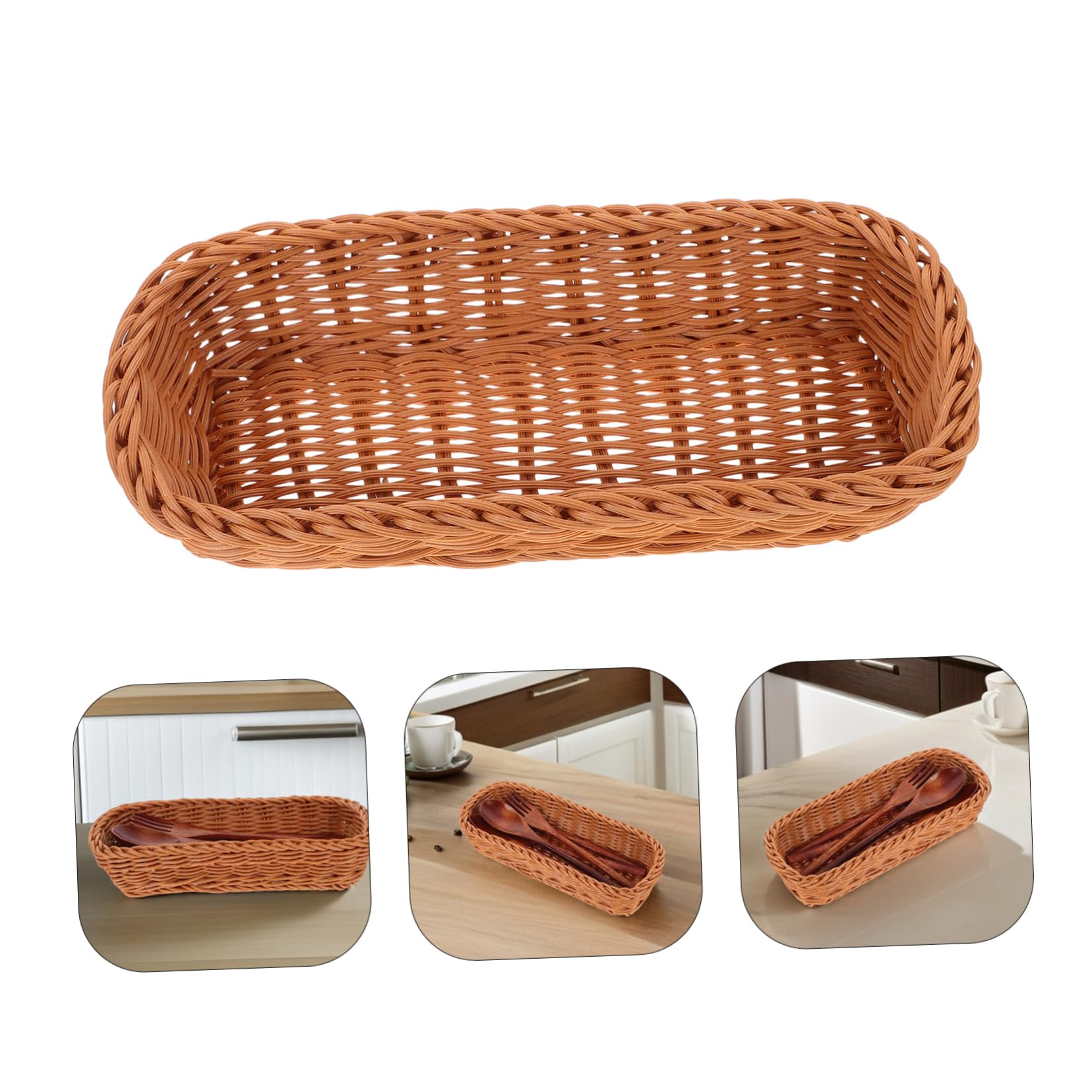 YARNOW Porta Utensilios de Ratán Cesta para Cubiertos Organizador de Utensilios Tejido de Plástico para Encimera de Cocina 28X11x6cm