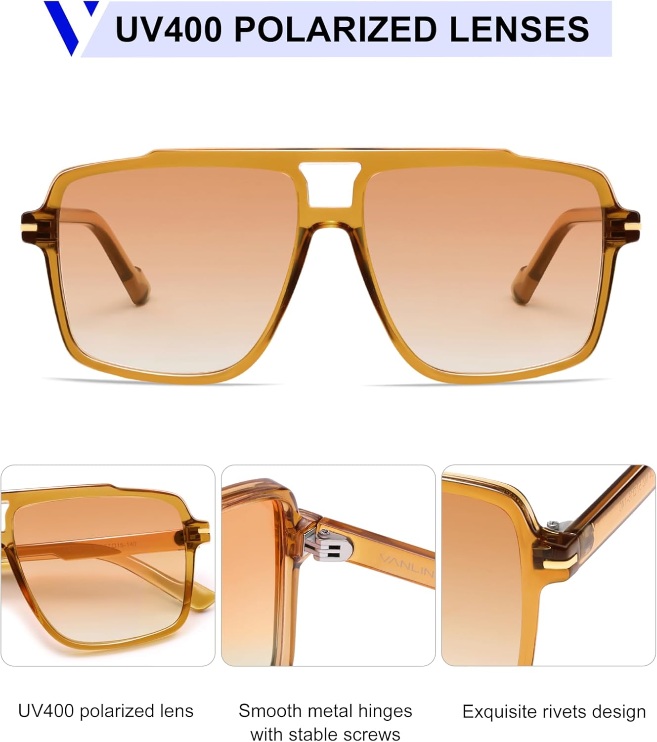 VANLINKER Polarized Trendy Oversized Aviator Sunglasses for Women Men 2025 Retro Shades VL9853 - Image 4