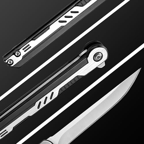 Miniatura 5 de Carimee Cuchillo plegable de bolsillo, con hoja de acero 5Cr15Mov de 3.8 pulgadas, mango de acero inoxidable, cuchillo delgado EDC para caballeros