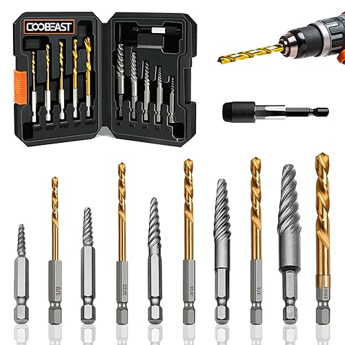 Juego de 11 extractores de tornillos, broca izquierda y extractor de pernos, fácil de quitar, tornillos y tuercas dañados, juego de extractor de