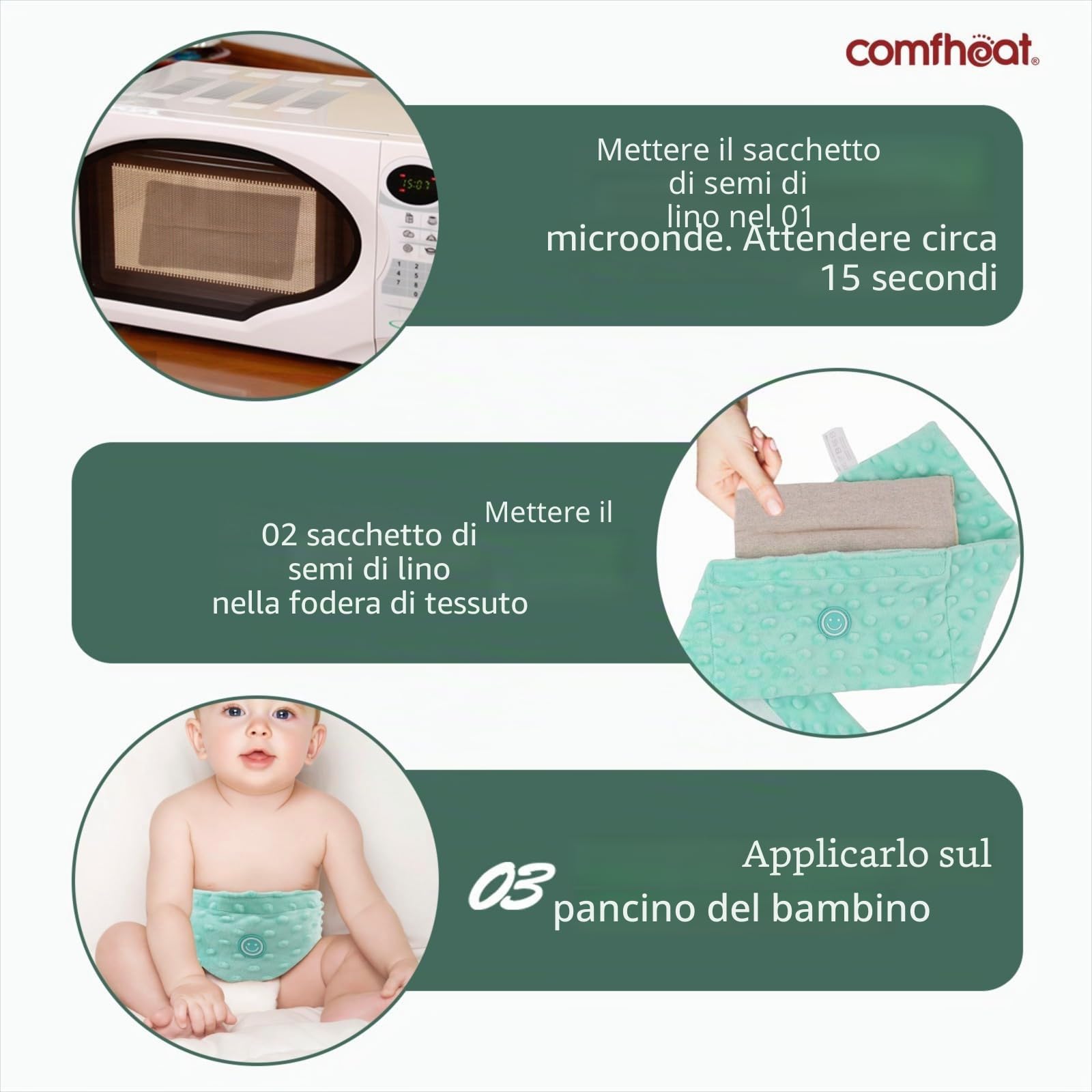 Coliche e gas Relief per neonati e bambini piccoli, semi di lino riscaldati Tummy Wrap, cintura Swaddling, aiuto naturale per Upset Stomach in neonati e bambini, 0-3 anni (verde)