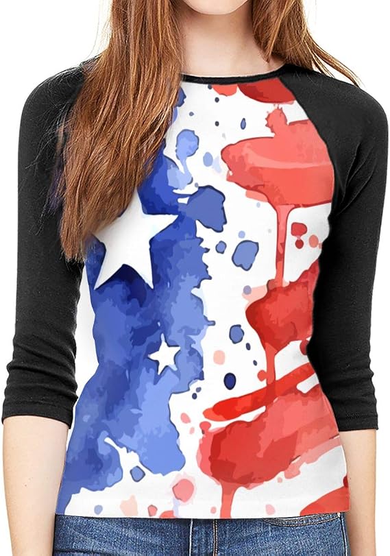 Amazon Co Jp Tシャツトップス カットソー レディース カジュアル アメリカ 国旗 水彩画 七分袖 ヨガシャツ 野球シャツ 通勤 通学 ファッション 内外兼用 夏 春 秋 ファッション