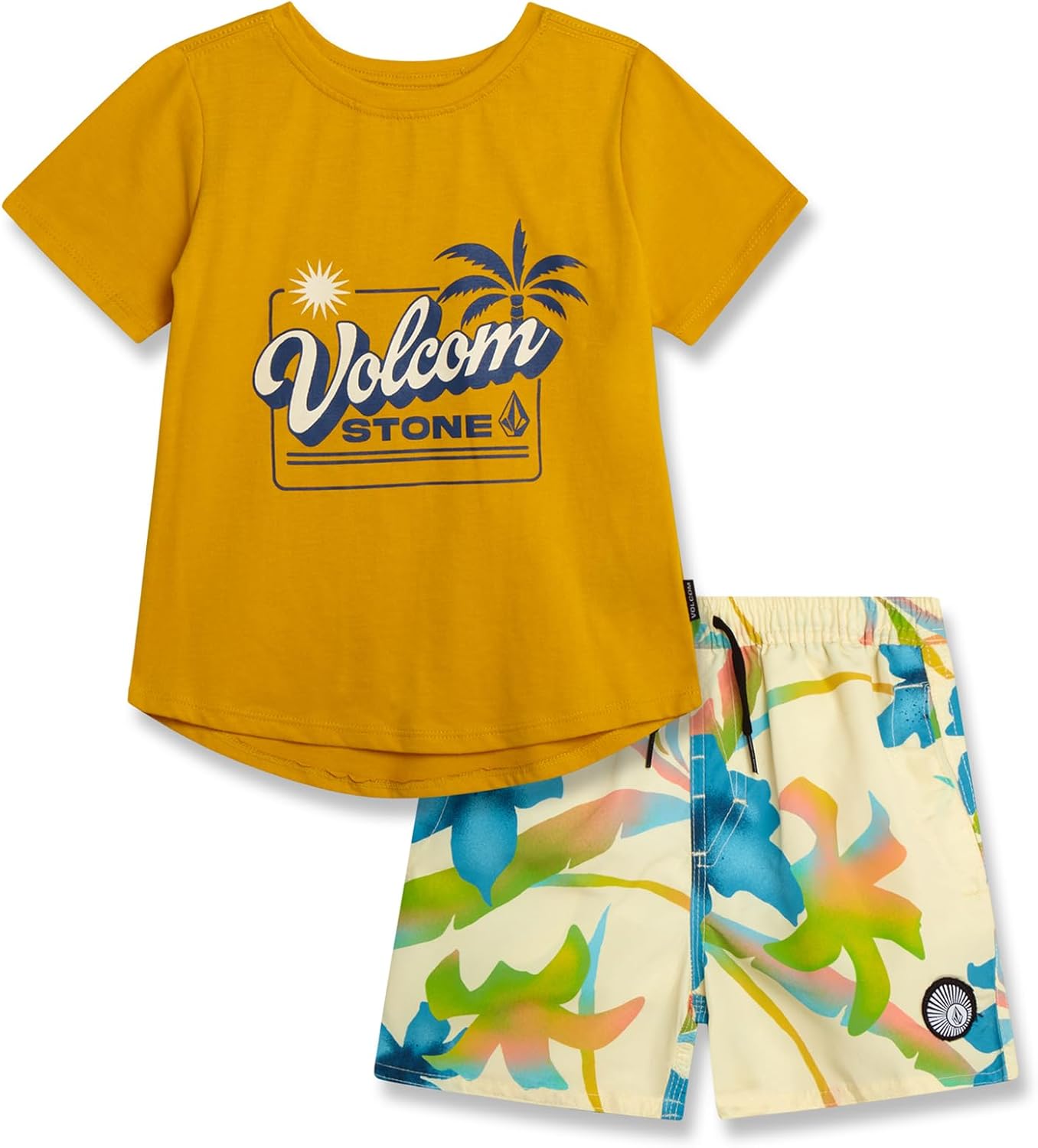Volcom Baby Boys Swim Set - 2 Piece Short Sleeve Swim Shirt Graphic Tees & Board Shorts, Infant Toddler Little Boys Swimsuit