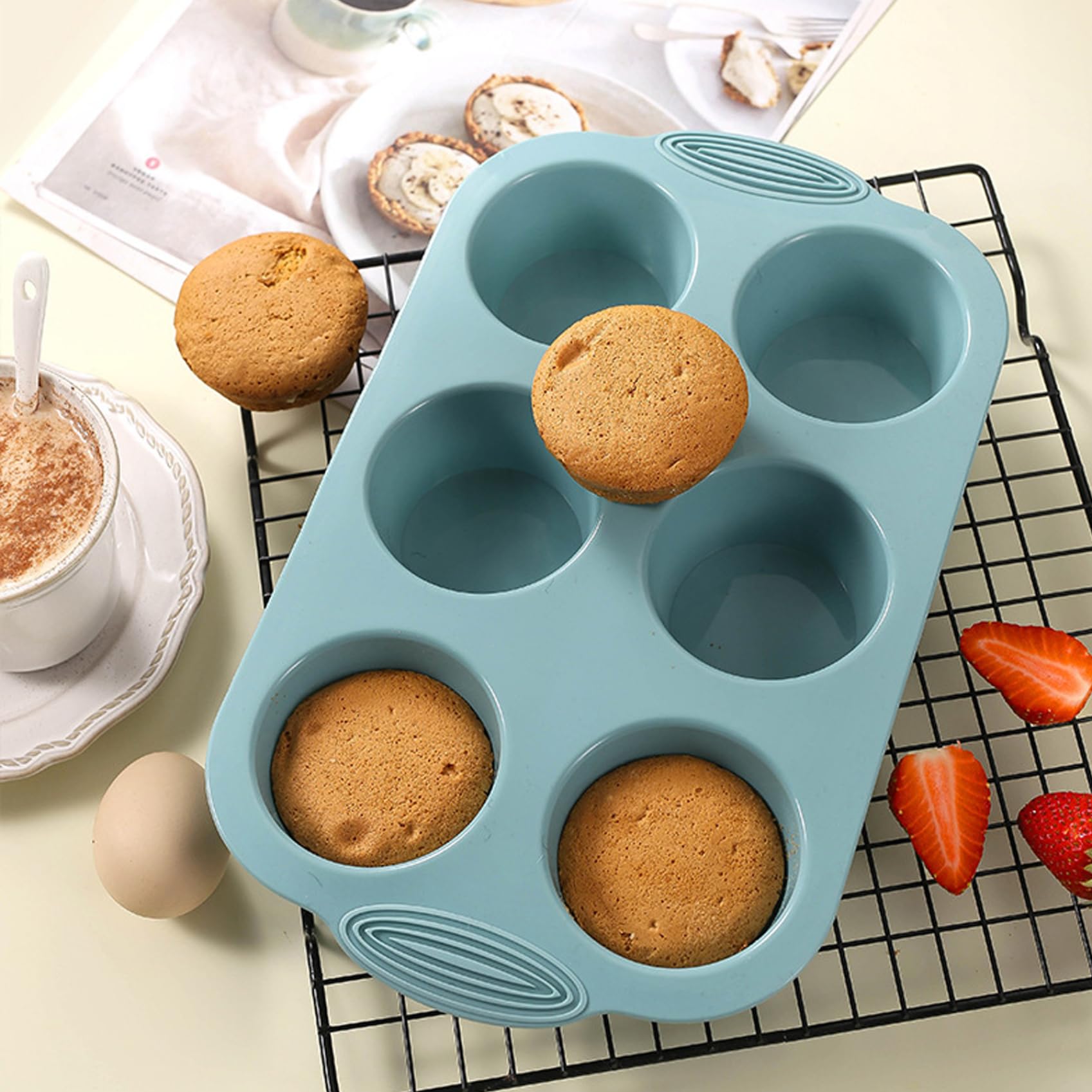 Gcroet 3 moldes de silicona para muffins, 6 cavidades, 2, 7 moldes para magdalenas de silicona de grado alimenticio, para magdalenas antiadherentes y resistentes al calor, utensilios para hornear ..