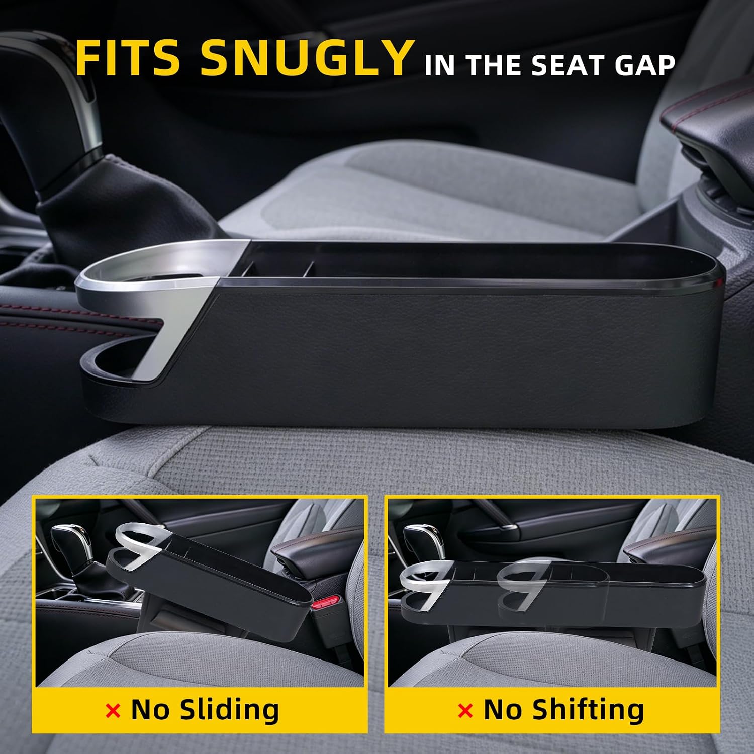 Yinova 2 Pack Car Seat Gap Organizer with Cup Holder, PU Leather Car Storage Box, Fill Gap & Stop Dropping, Driver & Passenger Side, Easy Install, Fits Most Vehicles image 4