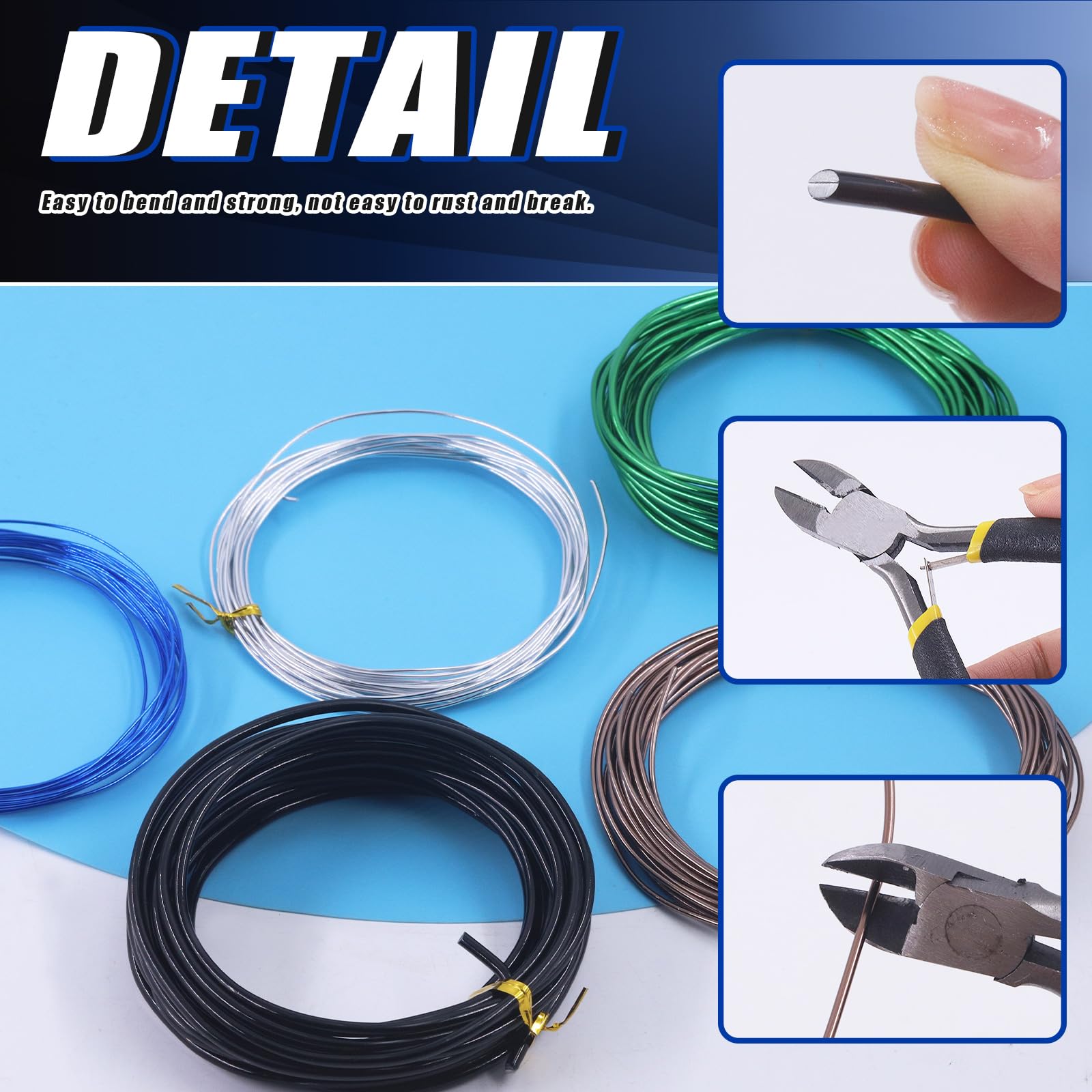 Glarks Kit de 5 rollos de alambre para bonsái, 2 mm, 3 mm, 0,8 mm, 1 mm, 1,5 mm, aluminio, bonsái, ramas de árbol con cortador de alambre, juego de aluminio anodizado de 82 pies para sostener ramas de