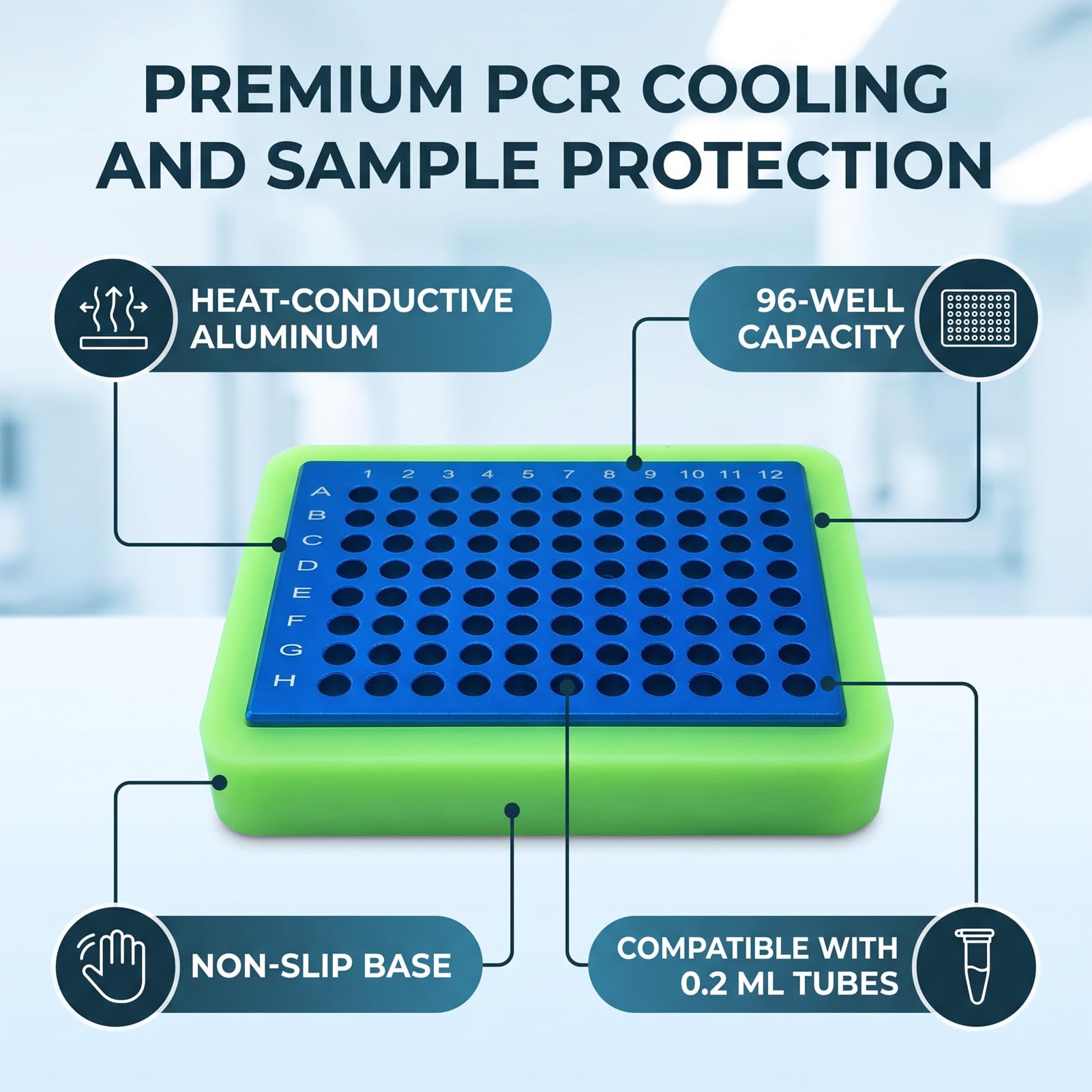 Luocute Soporte para Tubos PCR de Aluminio, Gradilla de 96 Pozos for Laboratorio y Organización de Muestras (0,2 ml 96 agujeros) | Bloque frío para tubos de 0,2 mL con base antideslizante, ideal en laboratorio