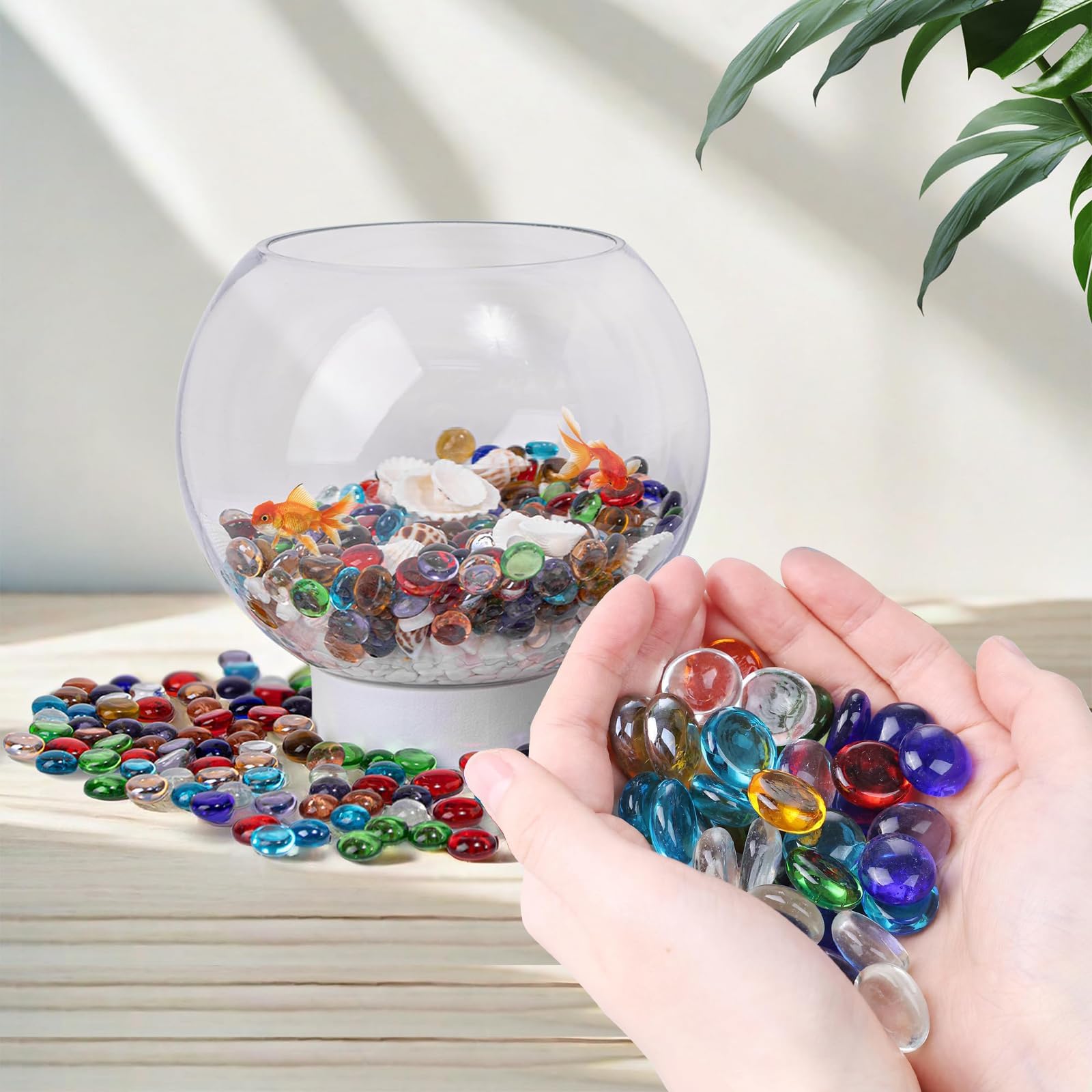 Galets en verre (340 g) – Petites billes plates pour aquariums, vases et décoration