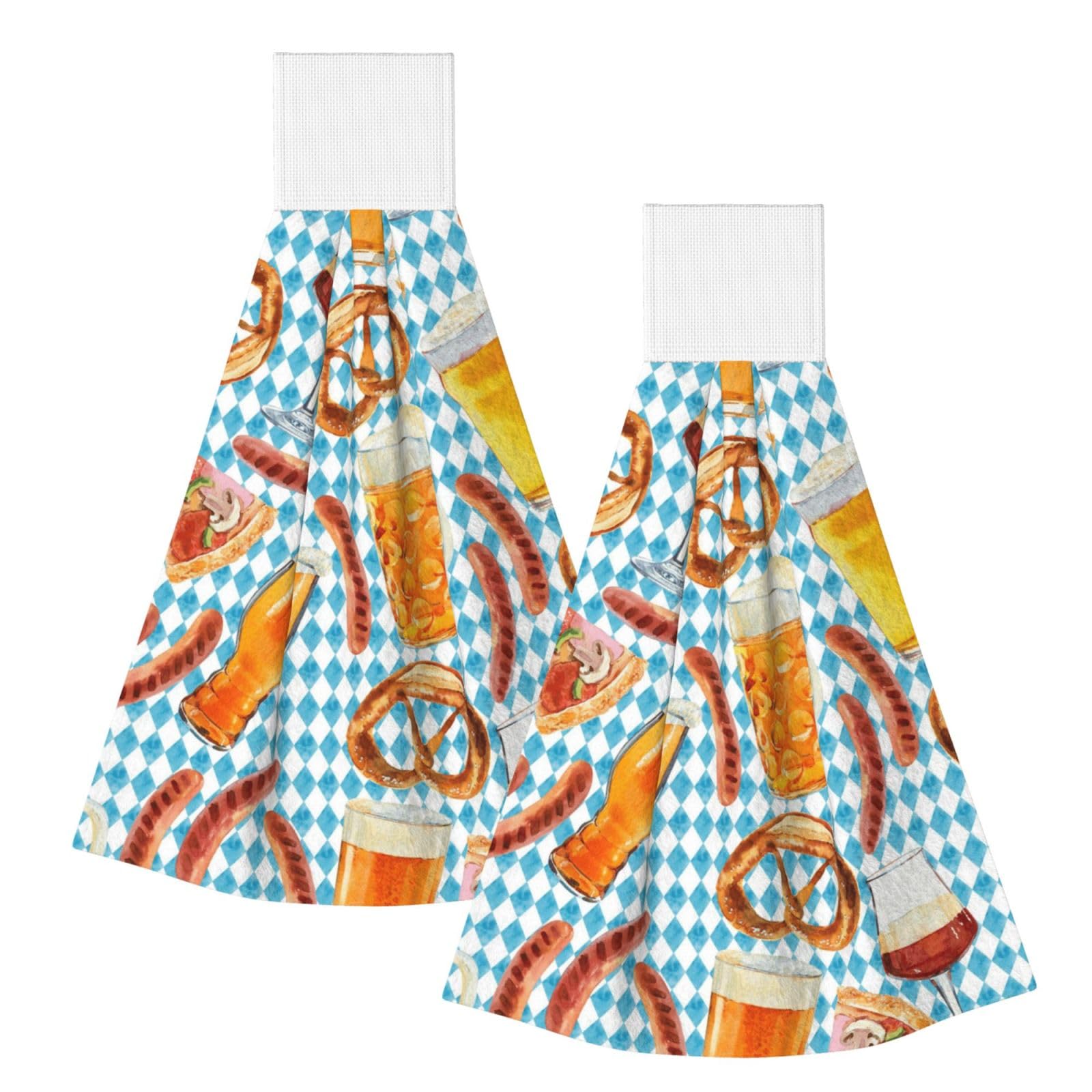 DOPKLNA Sausage Bread Pizza Pattern, 2 Pcs Hanging Coral Fiber Hand Towels for Bathroom, Absorbent Kitchen Towels