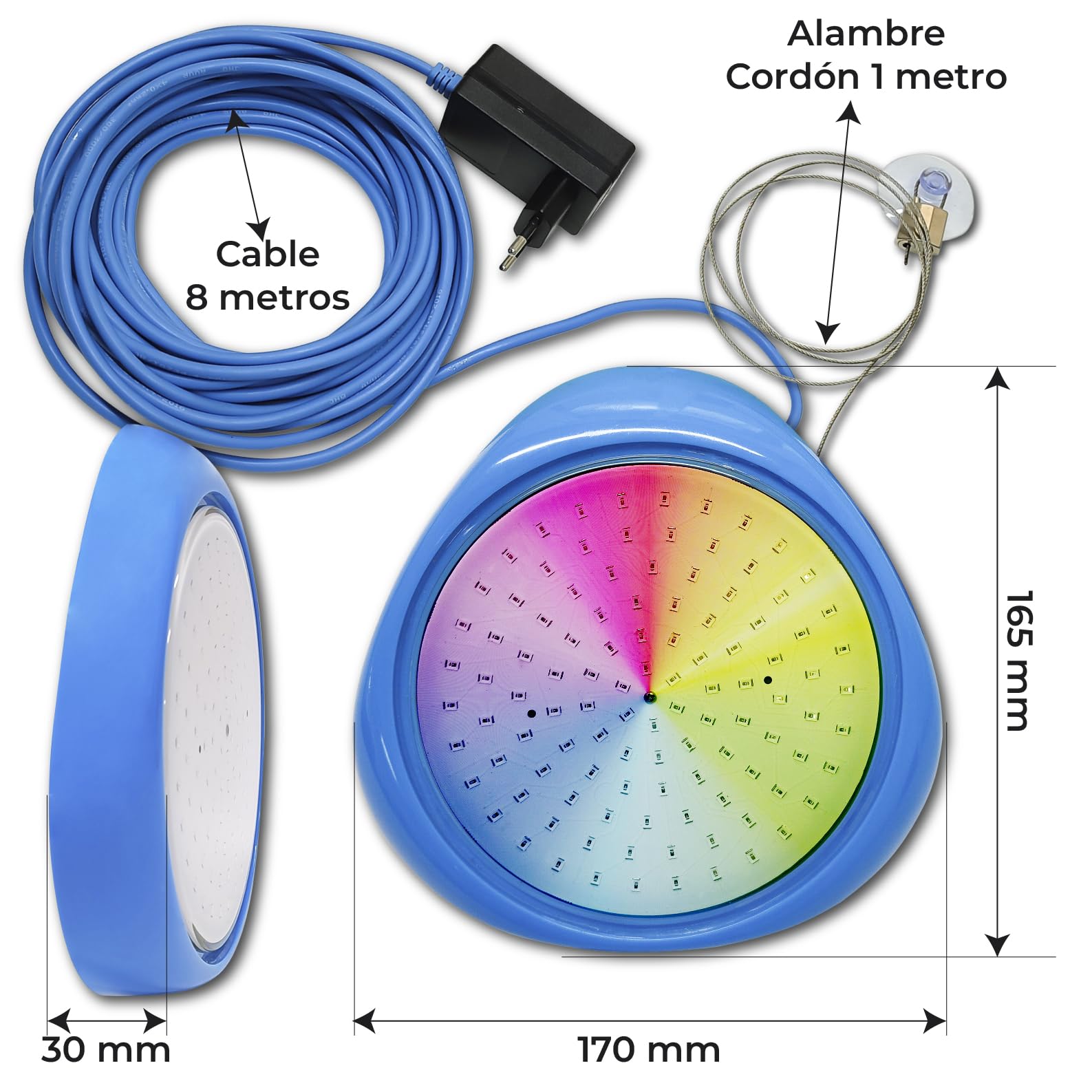 LED ATOMANT 4x Luz Piscina LED RGB 10W IP68 Cable 8m Adaptador y Mando