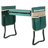 SONGMICS Garden Kneeler and Seat, Multifunctional Garden Kneeling Bench, Gardening Gifts for Women Men, Folding Gardening Stool, with 2 Tool Bags, 6-Inch Wide Kneeling Pad, Dark Green UGGK50L