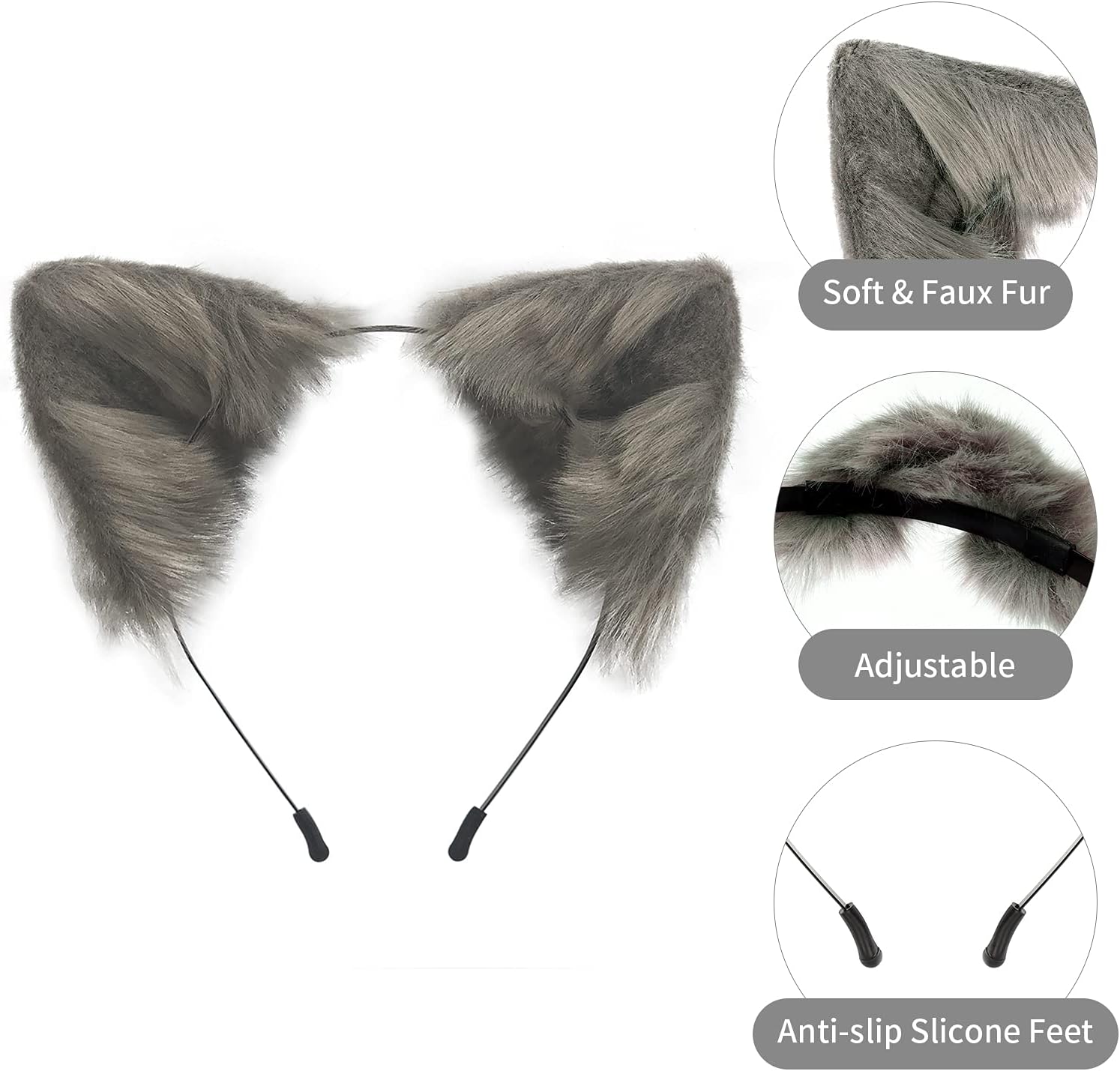SMILETERNITY Handmade Fox Wolf Cat Ears Headwear Costume Accessories for Halloween Christmas Cosplay Party (White) : Clothing, Shoes & Jewelry