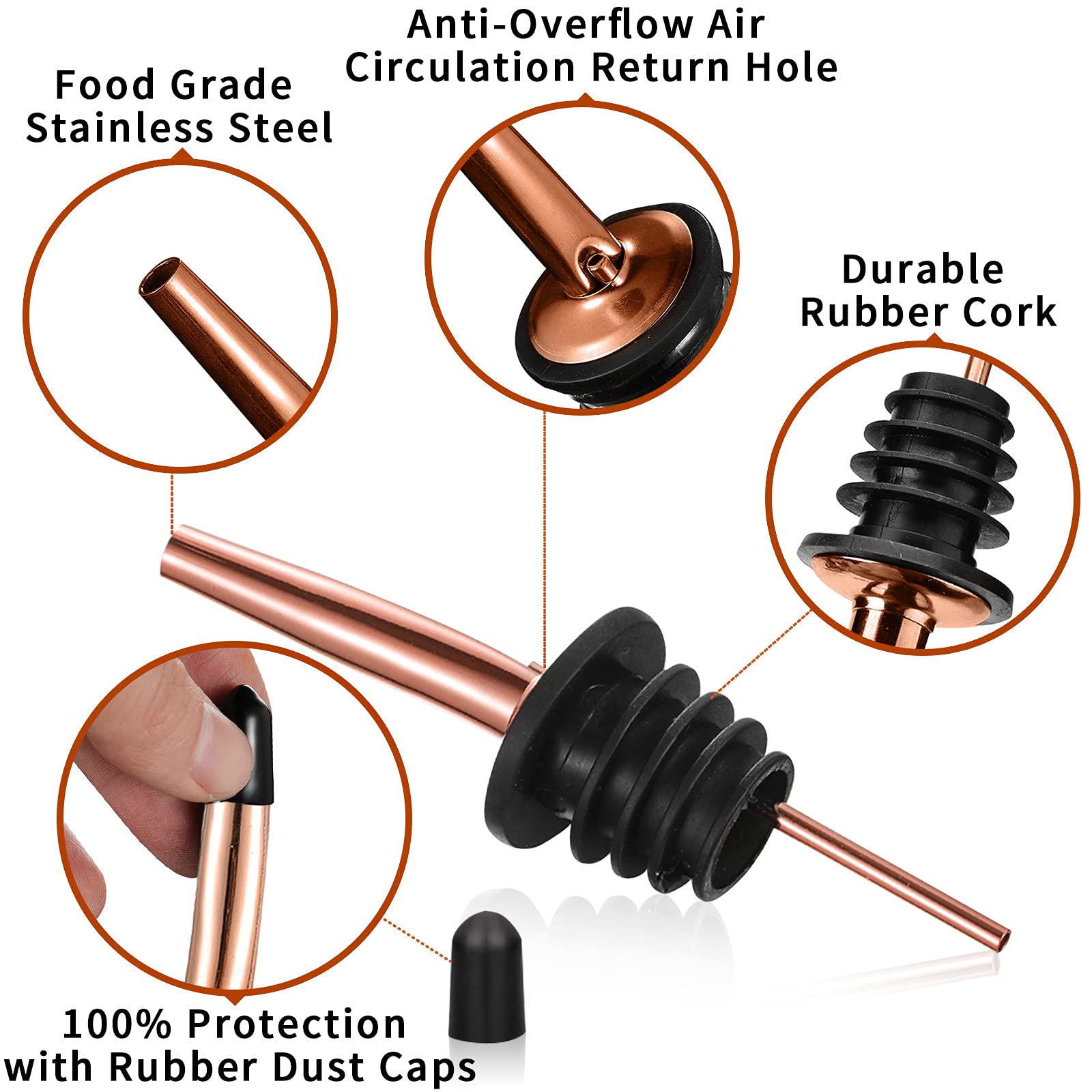 Beccucci versatori per liquori, in acciaio inox, classici, con sbavature pulite, in metallo, antiruggine, per bar, club, ristoranti e uso domestico (rame) (confezione da 24)