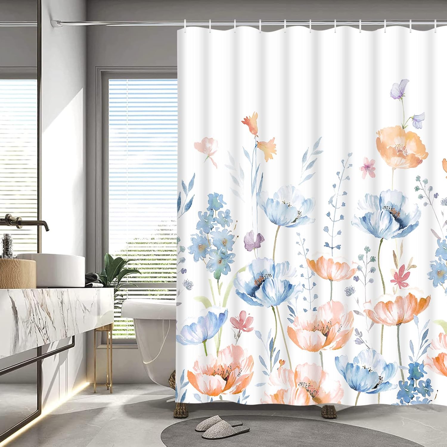 Alishomtll Flower Shower Curtain, Floral Shower Curtain