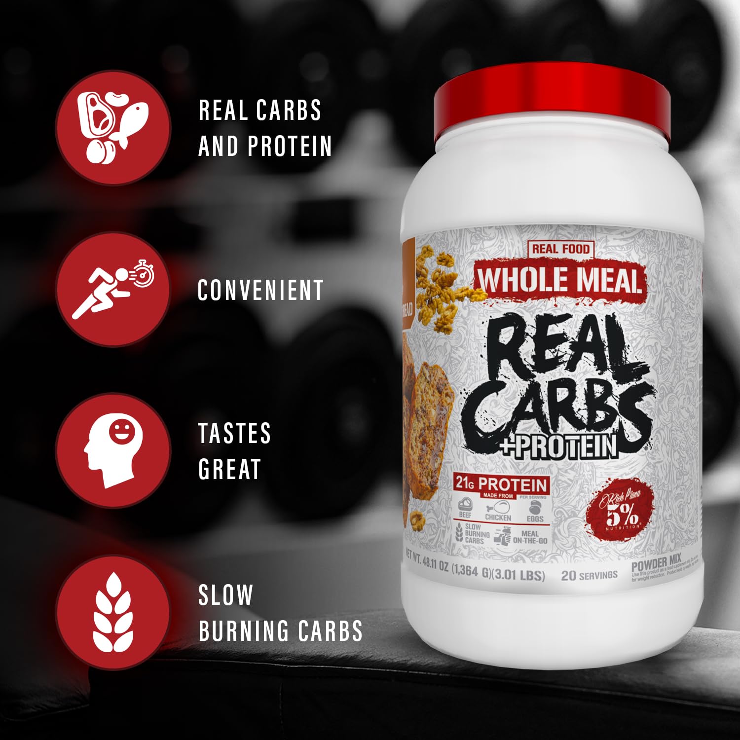 Amazon.com: 5% Nutrition Rich Piana Real Carbs + Protein | Clean