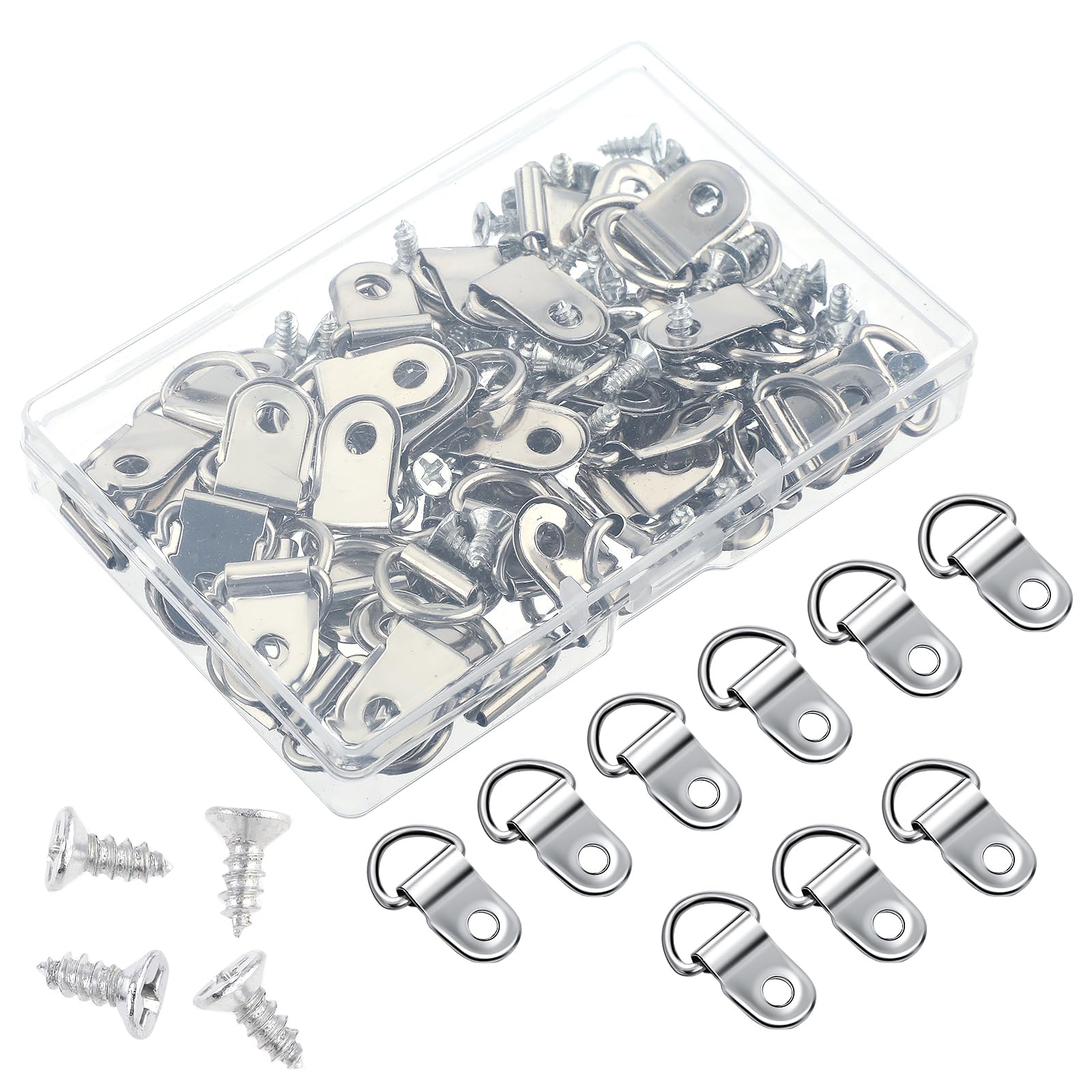 50Pcs Small D Ring Picture Hangers with Screws Heavy Duty Picture Hanging D Rings Hardware Bulk D Rings Single Hole Picture Frame Hanger Picture Hooks for Mirror,Clock,Decoration,Artwork Picture Frame