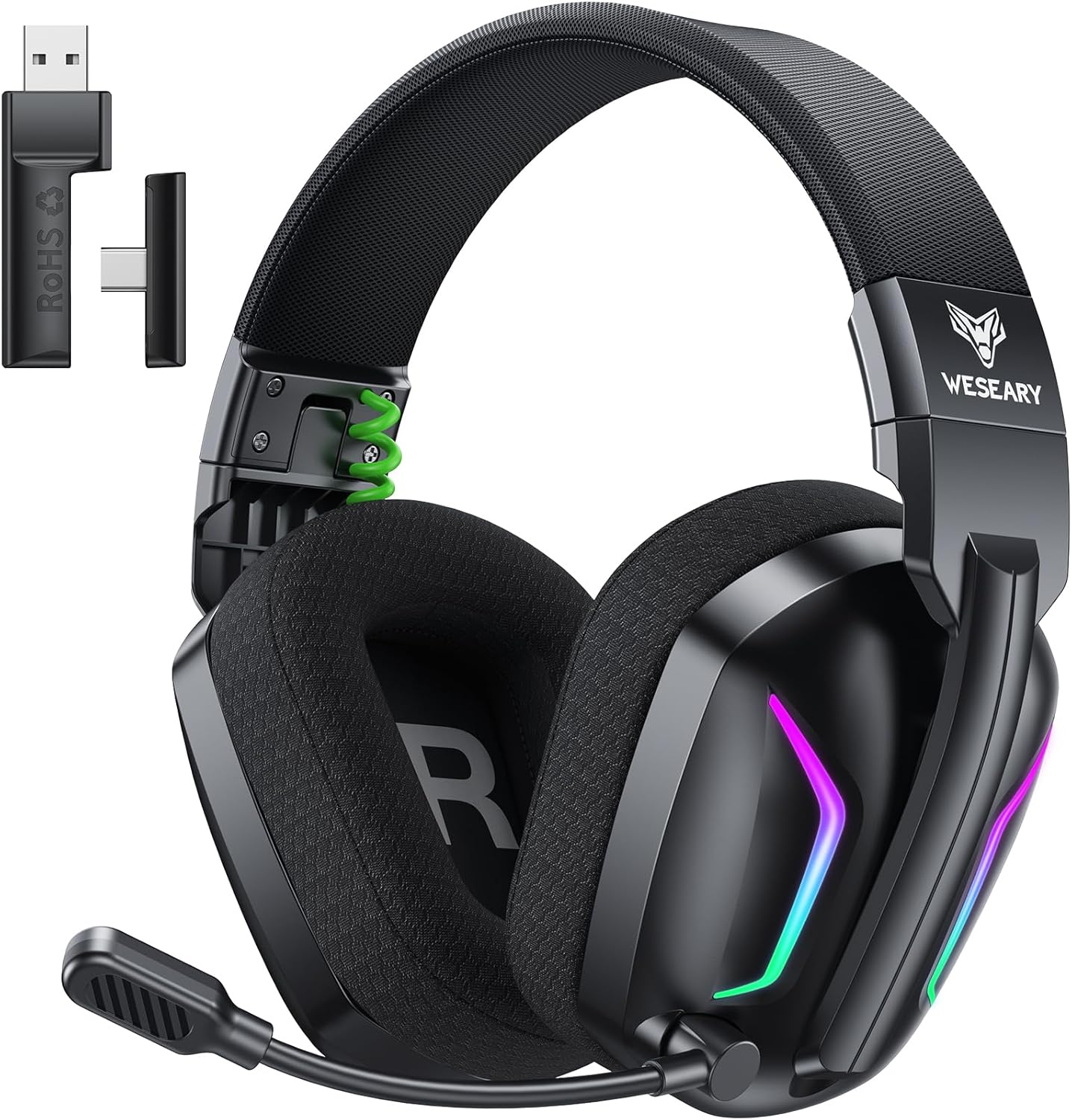 Wireless Gaming Headset for PS5, PS4, PC, Laptop, Mac & Switch, Dual Low-Latency 2.4GHz USB/Type-C, Bluetooth Gaming Headphones with ENC Mic for Gamecube, 3D Stereo,Colorful Light, 50H Power
