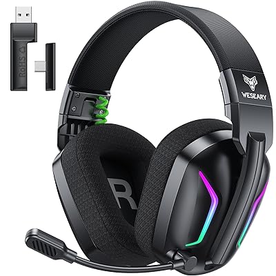 Wireless Gaming Headset for PS5, PS4, PC, Laptop, Mac & Switch, Dual Low-Latency 2.4GHz USB/Type-C, Bluetooth Gaming Headphones with ENC Mic for Gamecube, 3D Stereo,Colorful Light, 50H Power