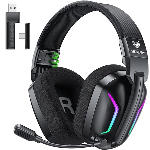 Wireless Gaming Headset for PS5, PS4, PC, Laptop, Mac & Switch, Dual Low-Latency 2.4GHz USB/Type-C, Bluetooth Gaming Headphones with ENC Mic for Gamecube, 3D Stereo,Colorful Light, 50H Power