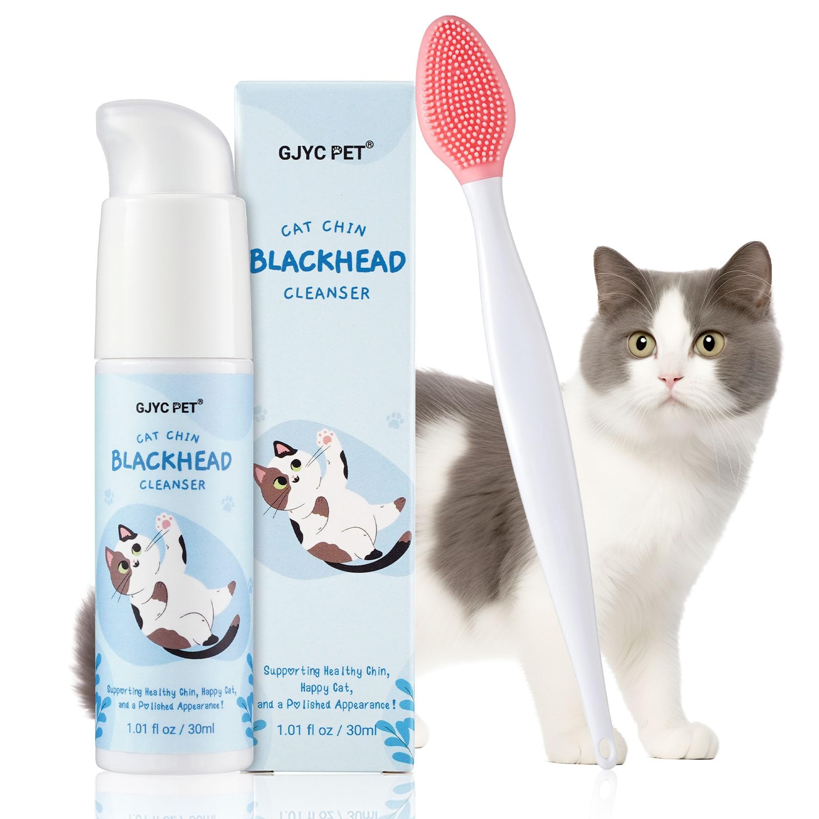 GJYC PET Cat Chin Acne Care Kit, Cat Acne Cleansing Lotion 30ml with Acne Cleansing Brush