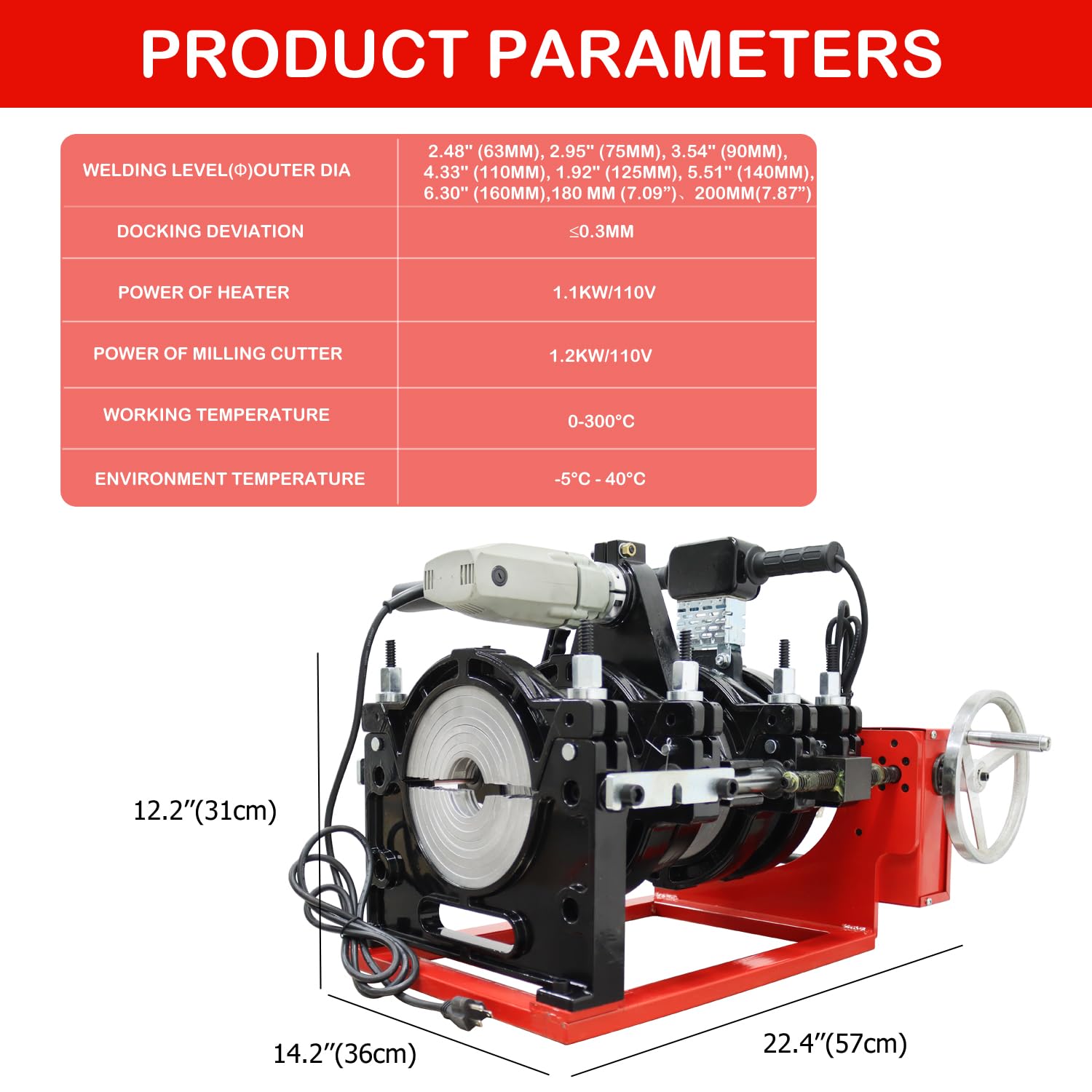 HayWHNKN Pipe Fusion Welder 4 Clamps Pipe Welding Machine Butt Fushion Welding Machine 2.48