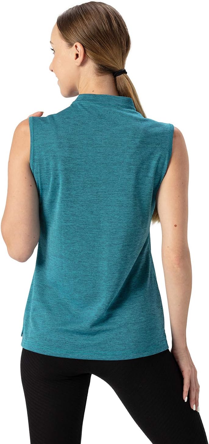YSENTO Women's Golf Apparel Shirts Clothes Outfits Sleeveless 1/4 Zip Collarless Dry Fit UPF 50+ Tennis Polo Tank Tops