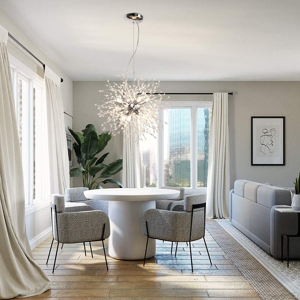 LynPon Lampadario Camera da Letto Moderno Luxury Soggiorno Sputnik 8 Luci Lampadari a Sospensione Cromato Argento del Fuoco D'artificio per Salotto, Cucina, Sala, Diametro 15,7''