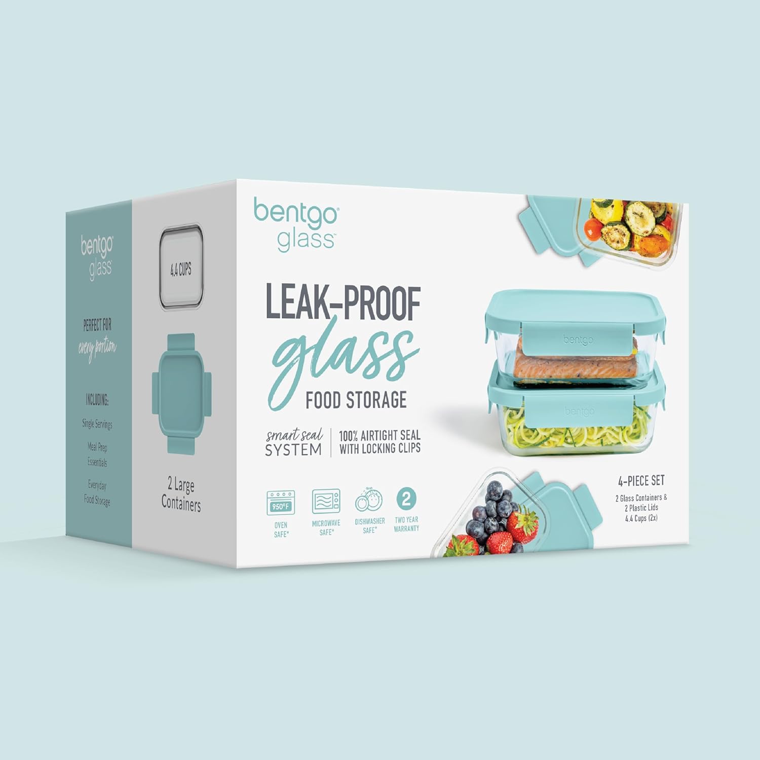 Bentgo Glass Leak-Proof Food Storage Set - 4-Piece Glass Containers with BPA-Free Airtight Lids, Reusable & Durable for Leftovers & Meal Prep - Microwave, Freezer, Oven & Dishwasher Safe (Soft Aqua) - Image 8