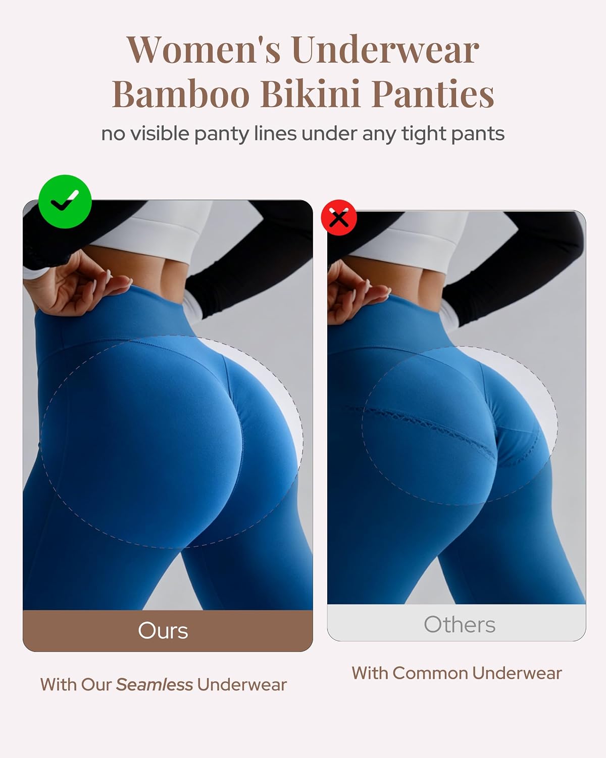 BAMBOO COOL Women's Bamboo Underwear, Seamless Low Rise V-Shape Bikini Panties, Soft Breathable Stretch Hipster Briefs