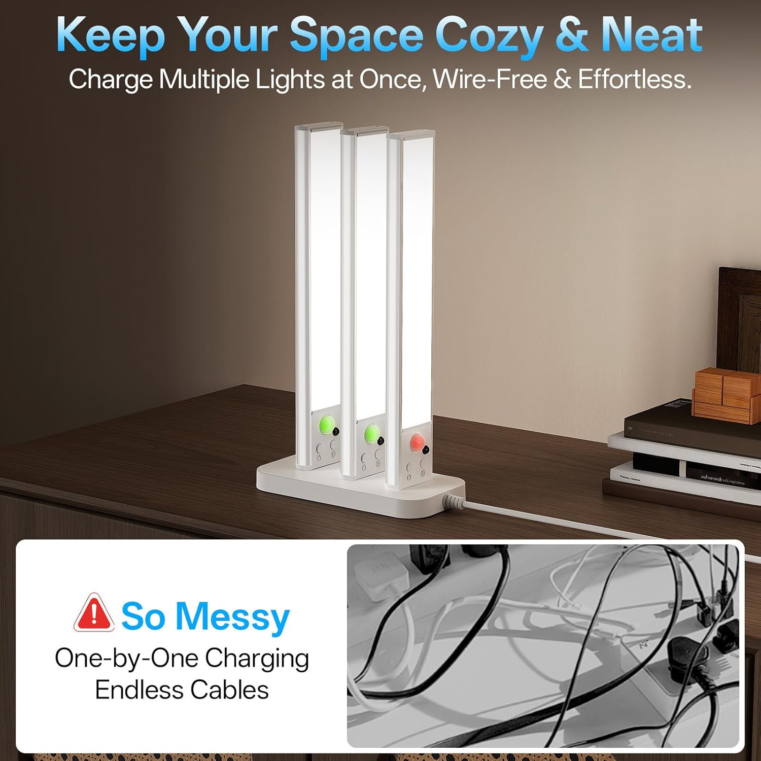 Under Cabinet Lighting with Charging Station,Motion Sensor Light Indoor with Remote,3Colors Temps Dimmable Rechargeable Wireless LED Lights for Bedroom Kitchen 3Pack