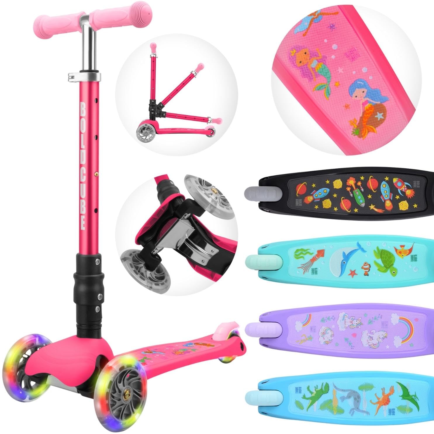 Teeny Fold | Patinete 3 Ruedas | Niños y Niñas | 3-8 Años | Plegable | Ruedas con iluminación | Ajustable 61 a 79 cm