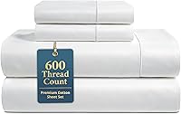 Vista 13 de LANE LINEN Juego de sábanas y fundas de almohada de algodón grueso de 600 hilos, 100 % algodón mercerizado, suave y suave como un hotel, con acabado