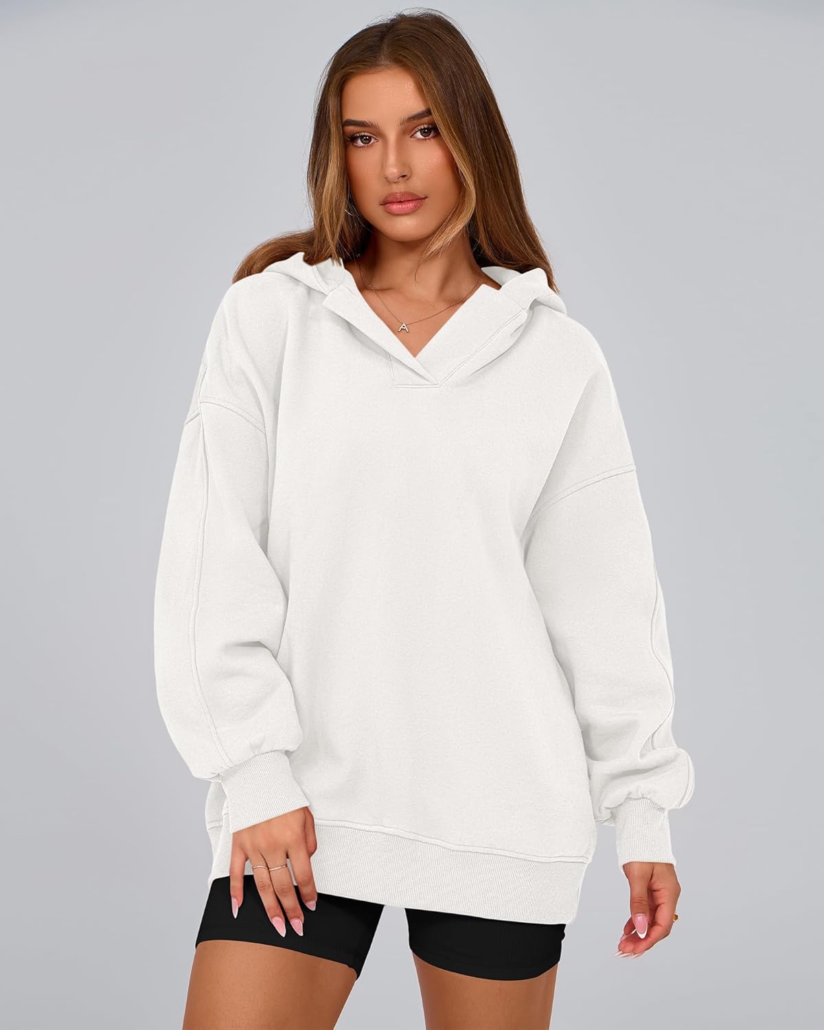 BTFBM Women's Oversized Hoodies Casual Fleece Long Sleeve V Neck Sweatshirts 2026 Trendy Fall Outfits Spring Clothes - Image 8