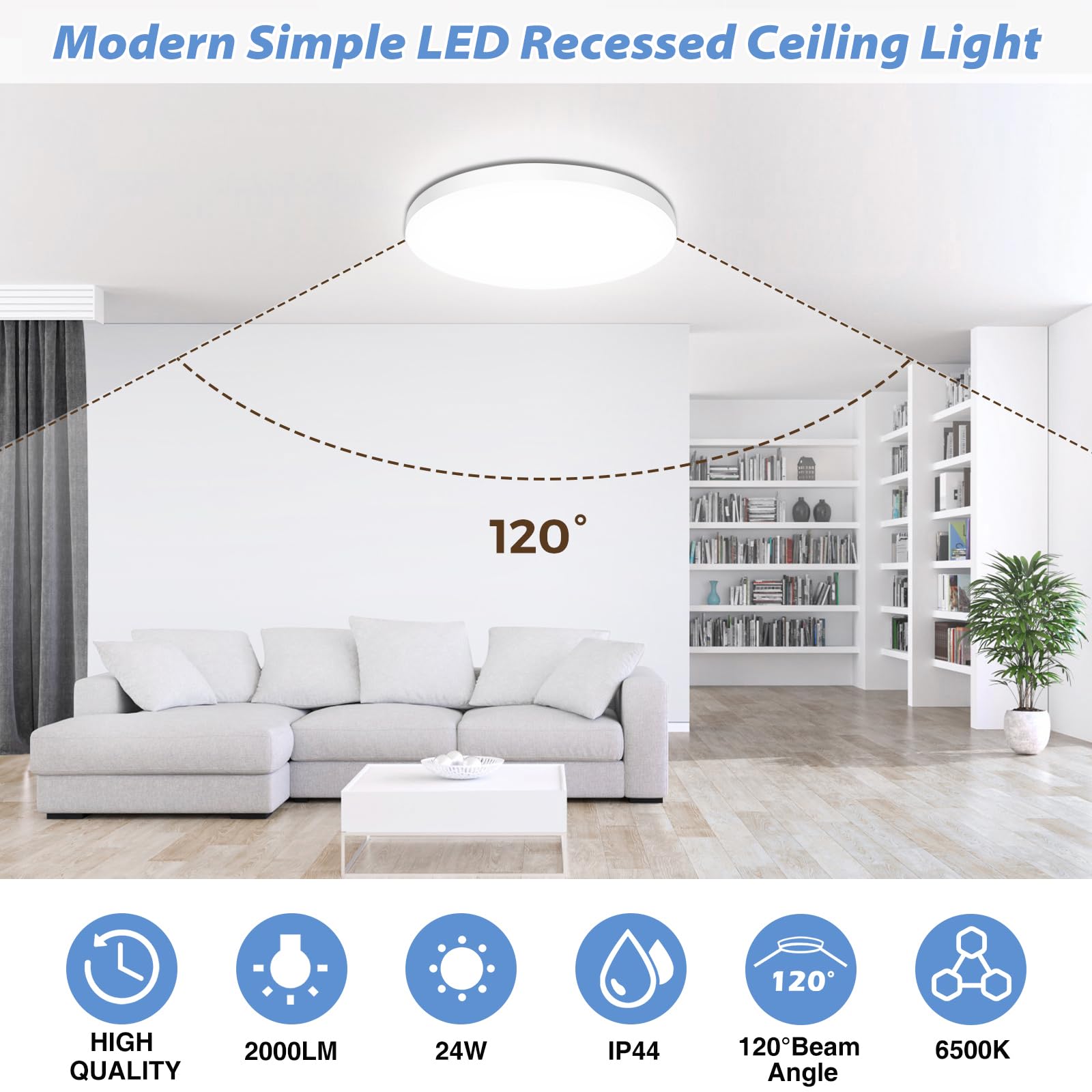 Plafoniera LED Soffitto 24W Lampada da Soffitto 6500K 2000LM Plafoniera Bagno IP44 Impermeabile Ø28CM Rotonda Lampadario LED Moderna Luce Soffitto per Cameretta, Soggiorno, Cucina, Balcone, Corridoio