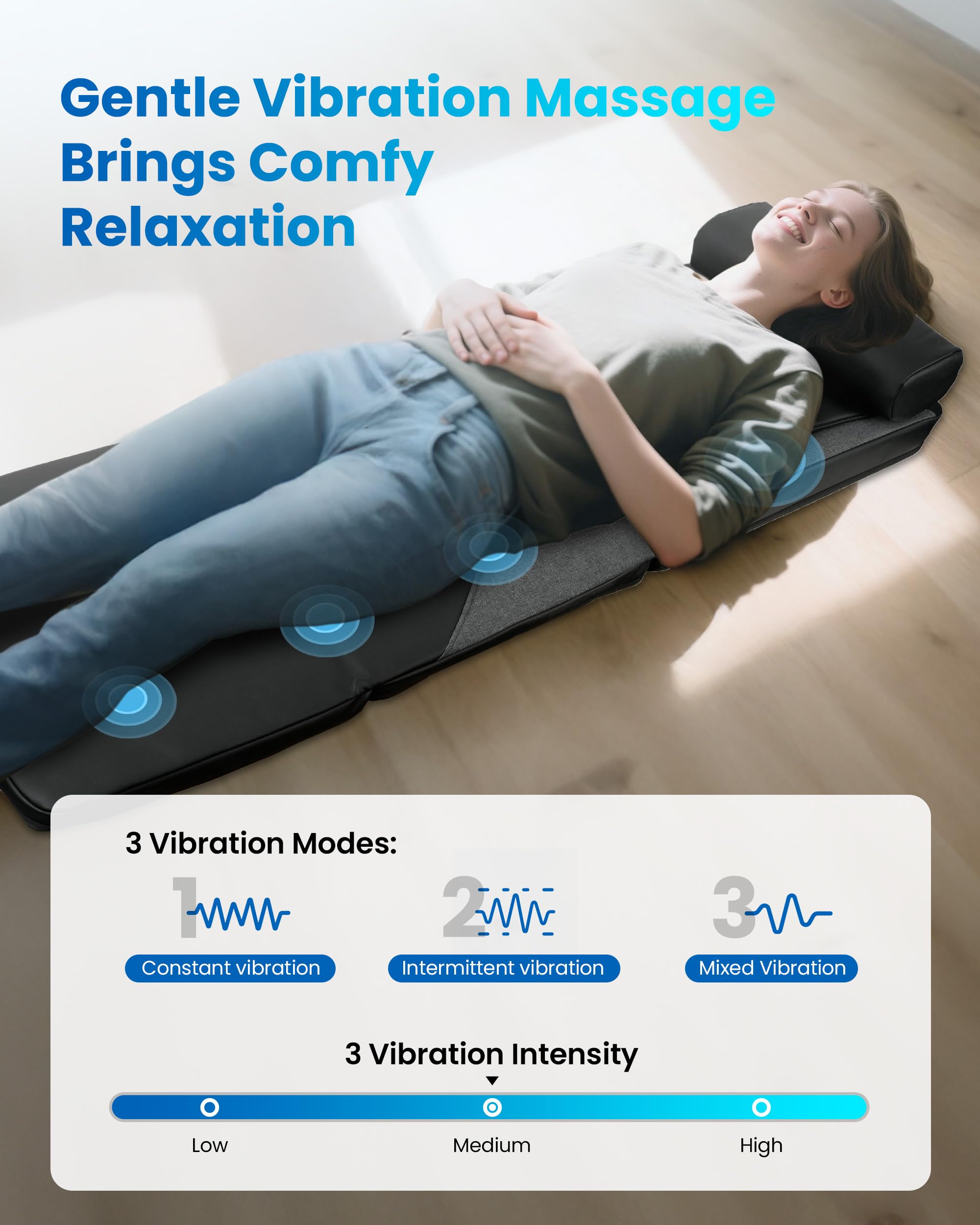 COMFIER Colchoneta de Masaje Cuerpo Completo con Calor y Masaje Shiatsu en la Espalda, Masaje Profundo, Masajeador de Espalda Función de Vibración, Apta para Sillas, Sofás o Camas, Regalo Mujer Hombre