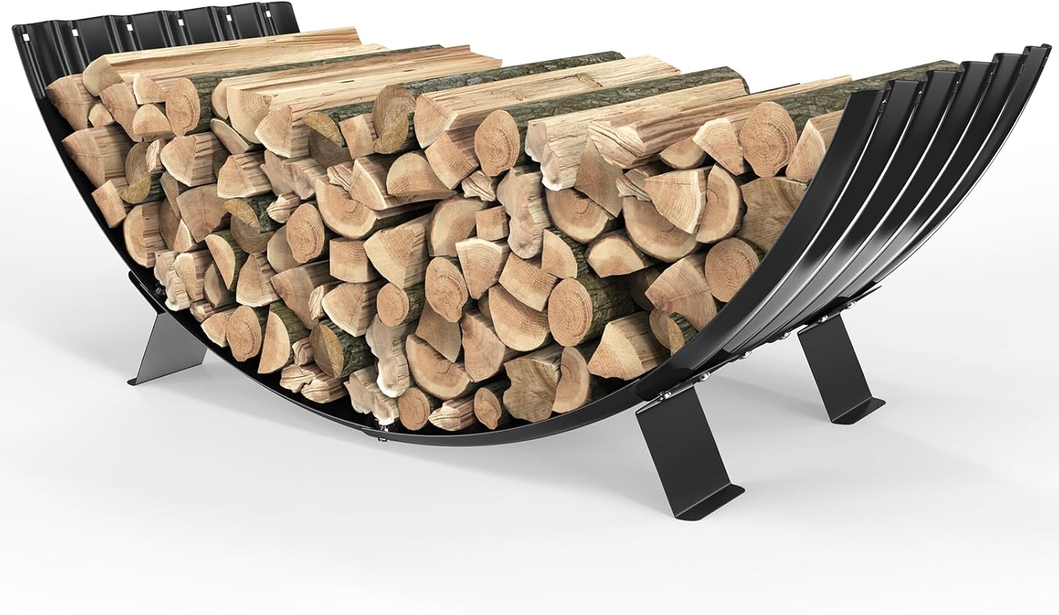 40 inch Diameter Sector Firewood Rack Storage -0.8MM Thick Galvanized Steel with Wave Pattern & 4 Stable Feet, Black Coated for Indoor/Outdoor Wood Storage (3.3FT Diameter)