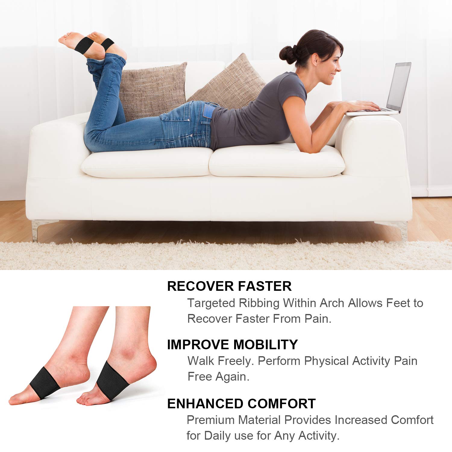 Arch Support, RooRuns Compression Plantar Fasciitis Support Foot Pain Relief for Women Men, Orthotics Foot Wrap for Flat Feet, Fallen Arches, High Arch, 1 Pair, Large 4