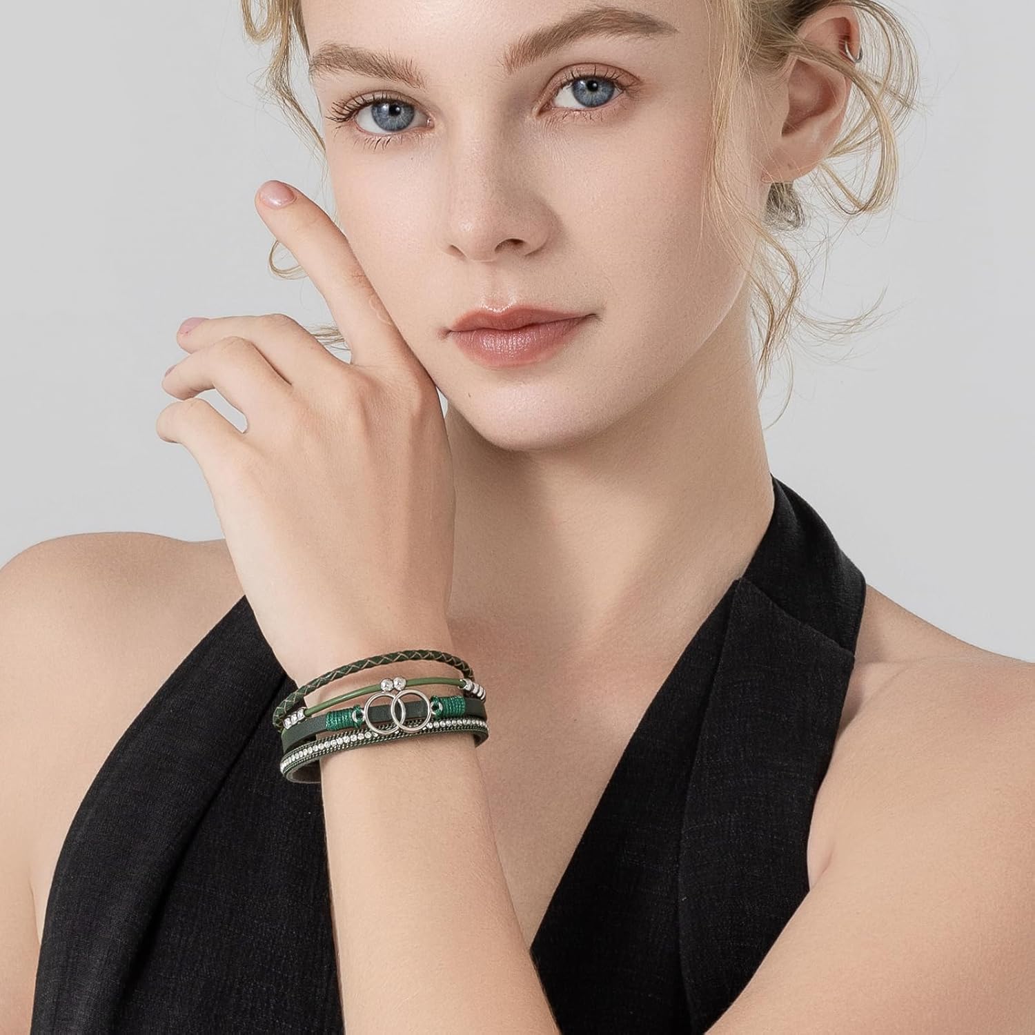 FANCY SHINY Boho Leather Wrap Bracelet Stackable Infinity Chunky Cuff Bracelets Western Hippie Outfits Jewelry Valentine Gifts for Women - Image 7