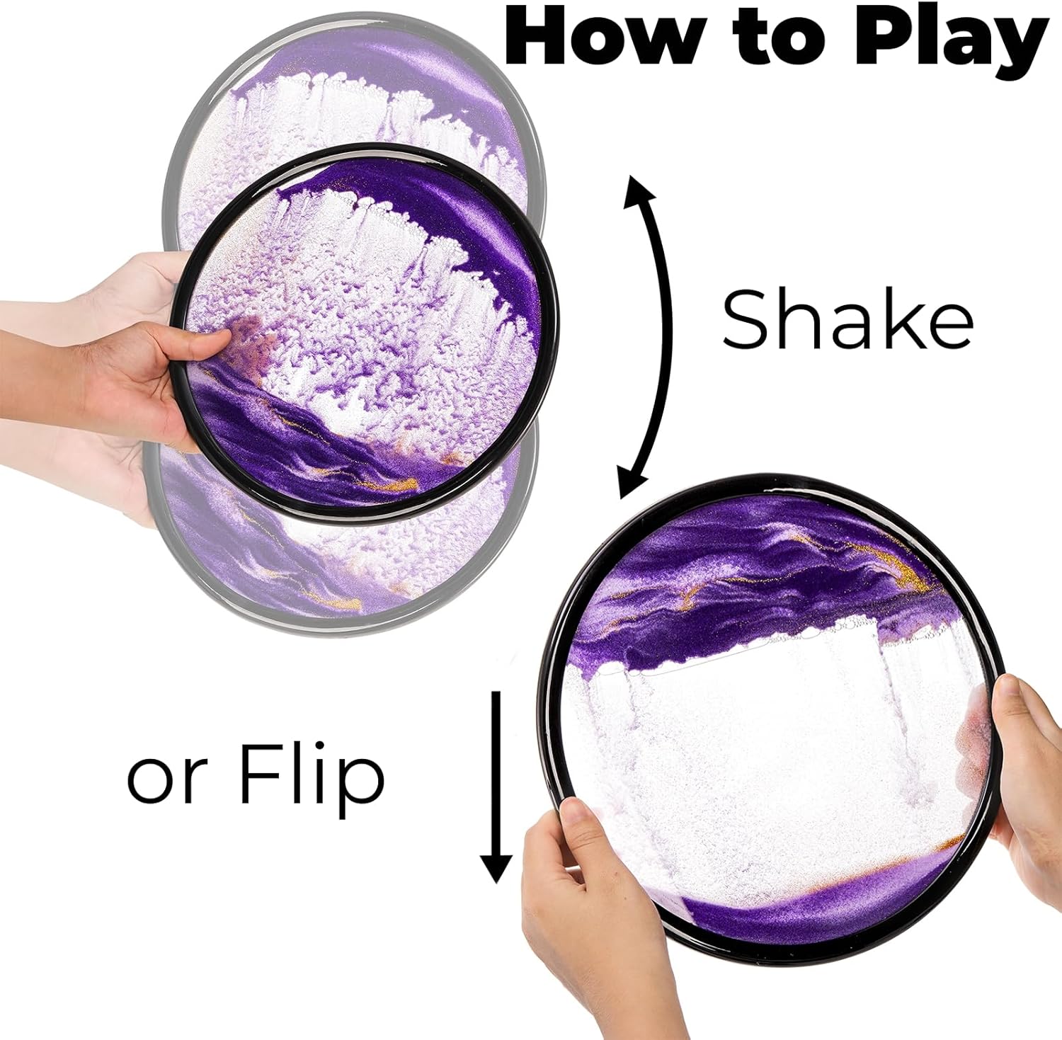 Hiceeden Set of 2 Moving Sand Art, 10 Inch 3D Sand Liquid Motion Sandscapes, Round Glass Deep Sea Sand Picture, Flowing Sand Painting for Office Desktop, Home Decor, Relaxation Toy, Blue and Purple - Image 3