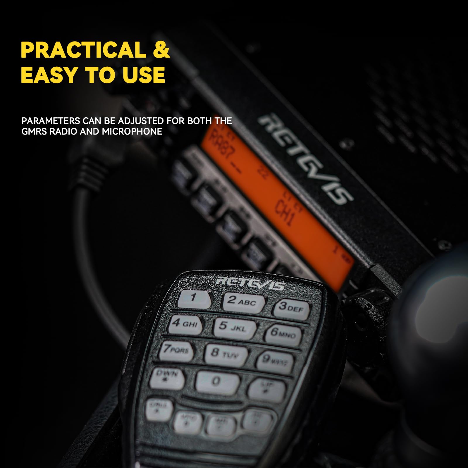 Retevis RA87 GMRS Radio móvil, repetidor GMRS móvil de 40 W, transceptor GMRS de 8 canales repetidores, estación base móvil GMRS de dos vías para camión comercial (negro 1 ps)