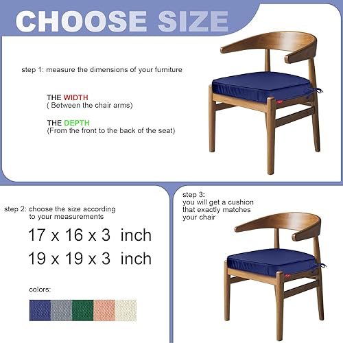 Miniatura 5 de Pcinfuns Juego de 4 cojines para sillas de exterior de 17 x 16 x 3 pulgadas, cojín de asiento de espuma viscoelástica para muebles de patio con