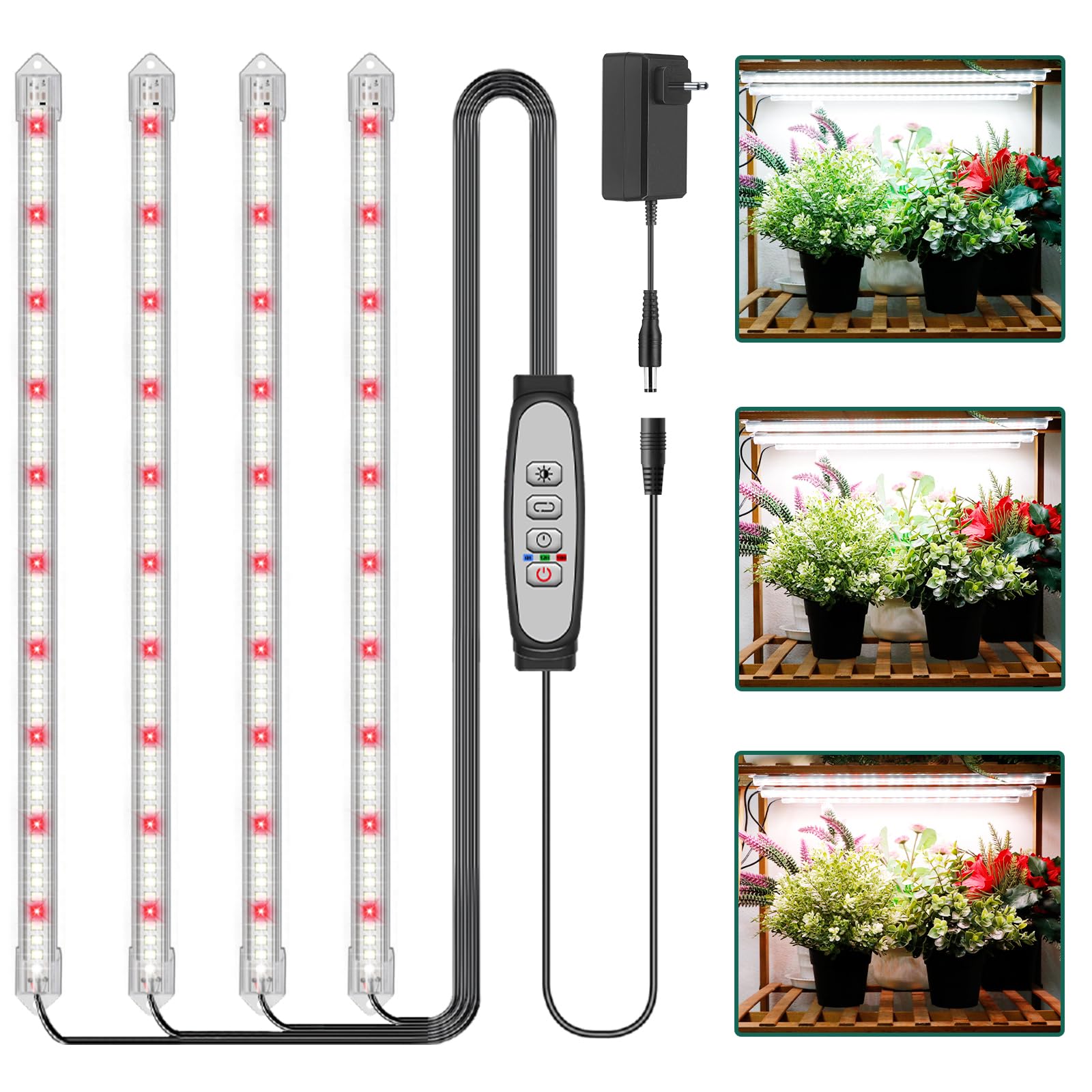 COKOLILA 4 Barre Lampada per piante a LED, Spettro completo con 240 LED, luce per piante con timer on/off, 6/12/18H, 5 livelli di luminosità, 3 modalità di illuminazione, Luci Piante