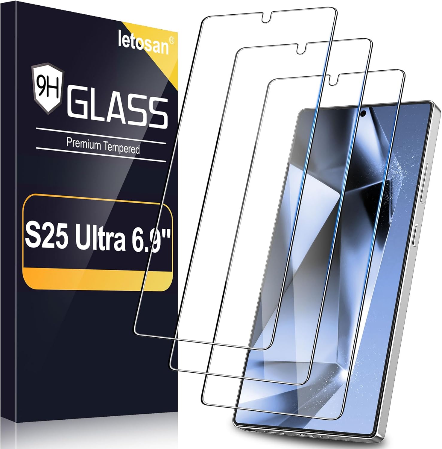 3 Pack for Samsung Galaxy S25 Ultra Screen Protector, 9H Tempered Glass, Ultrasonic Fingerprint Unlock, Case Friendly for Samsung Galaxy S25 Ultra Tempered Glass Screen Protector 5G 6.9 Inch