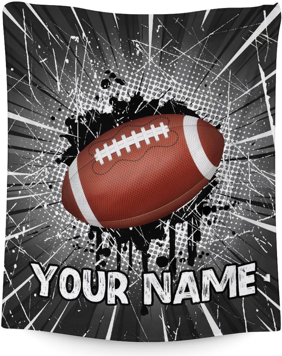 Personalized Football Blanket Gifts - 60x80 Inches Sports Throw Blanket for Football Lover Football Players Team Boys Men - Black Print Soft Fuzzy Blankets for Couch Sofa Bed - Football Bedding
