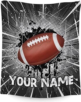 Football Gifts for Adults Teen Kids, Custom Football Blanket with Name - 50x60 Inches Sports Throw Blanket for Football Lover Football Players Team Boys Men - Black Soft Blankets for Couch Sofa Bed