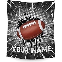 Football Gifts for Adults Teen Kids, Custom Football Blanket with Name - 50x60 Inches Sports Throw Blanket for Football Lover Football Players Team Boys Men - Black Soft Blankets for Couch Sofa Bed