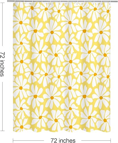 Miniatura 82 de Cortina de ducha floral de margaritas azules, cortina de ducha bohemia con flores de primavera para baño femenino, juego de cortina de ducha moderna