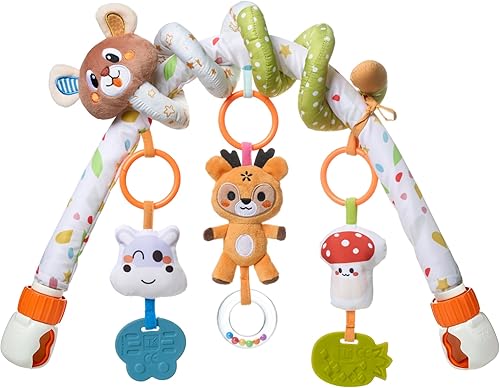 TUMAMA - Arco de actividad para bebé con juguete en espiral de oso, clips ajustables y desmontables, juguetes sensoriales estimulantes colgantes,