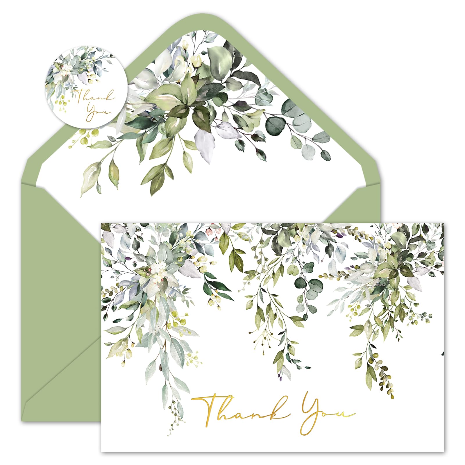 Snapklik.com : Whaline 50 Pack Greenery Thank You Cards Bulk Boxed ...